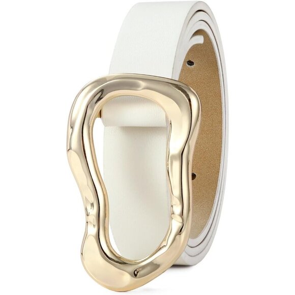 Women\'s White Stylish Gold Buckle Fashion Leather Waist Belt Perfect For Jeans main image 5